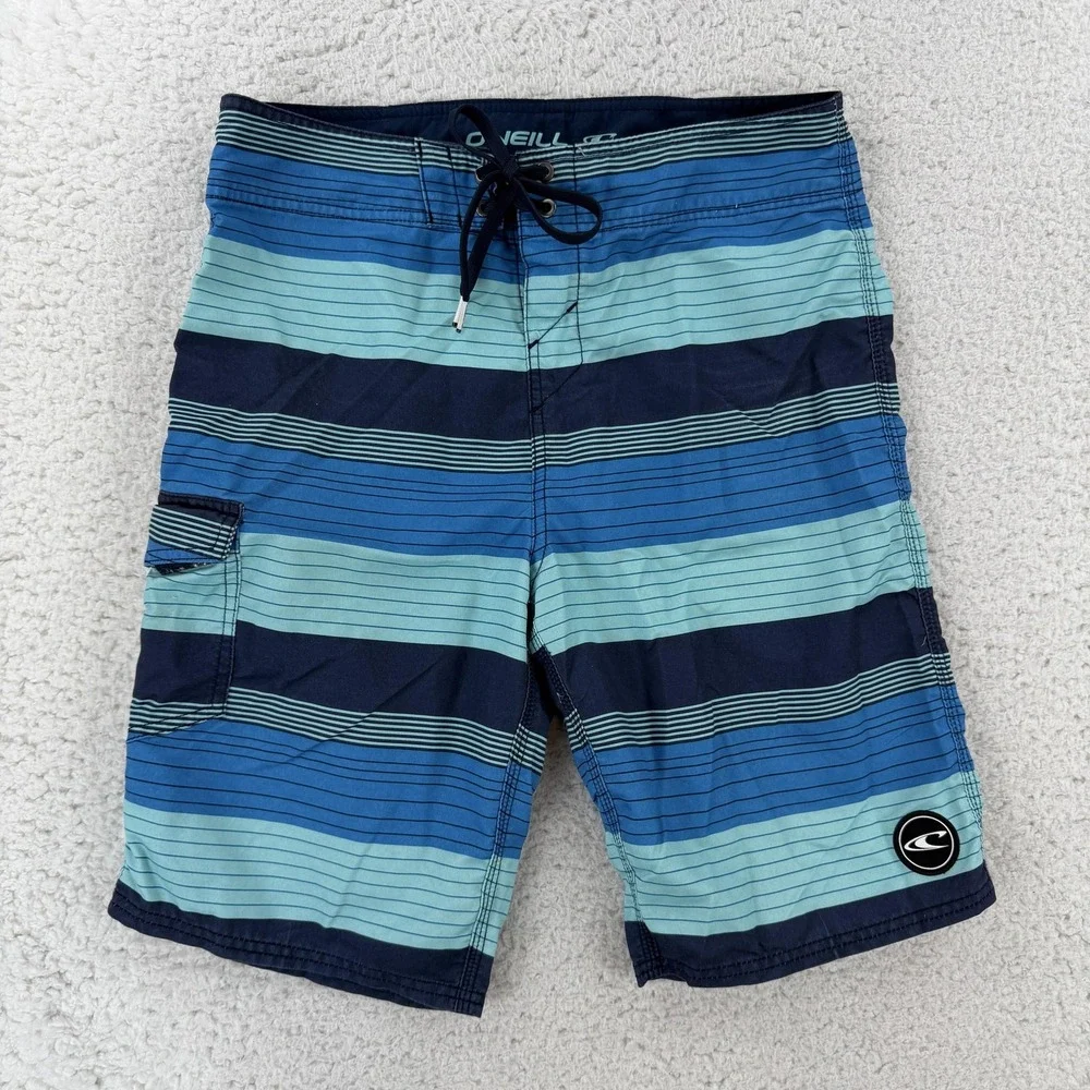 ONeill Board Shorts Mens 30 Blue Navy Stripe Swim Trunks Surf Cargo Pocket Beach